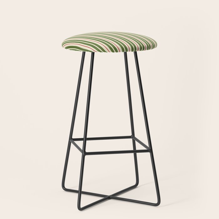 Retro Christmas Stripes - Vertical Holiday Stripe Pattern Green Red Cream  Stool Gallery Image 1