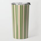 Retro Christmas Stripes - Vertical Holiday Stripe Pattern Green Red Cream  Travel Mug Gallery Image 2