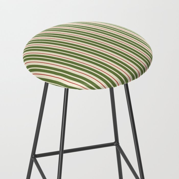 Retro Christmas Stripes - Vertical Holiday Stripe Pattern Green Red Cream  Stool Gallery Image 2