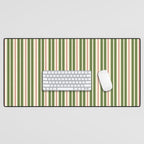 Retro Christmas Stripes - Vertical Holiday Stripe Pattern Green Red Cream  Desk Mat Gallery Image 1