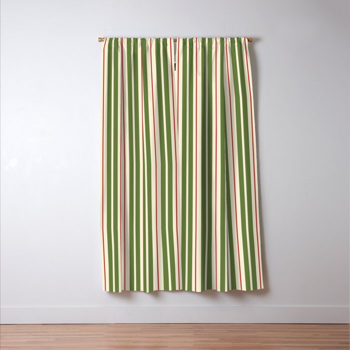 Retro Christmas Stripes - Vertical Holiday Stripe Pattern Green Red Cream  Window Curtain Gallery Image 3