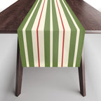 Retro Christmas Stripes - Vertical Holiday Stripe Pattern Green Red Cream  Table Runner Gallery Image 1