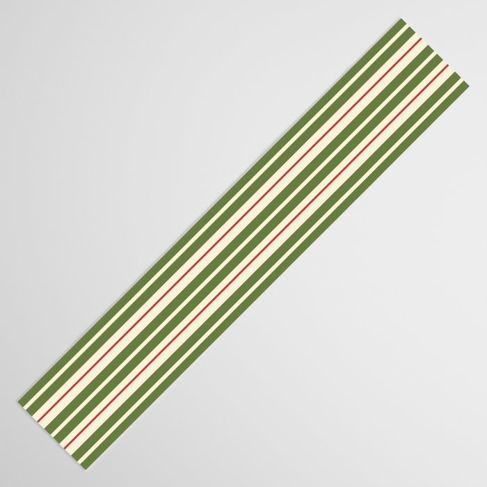 Retro Christmas Stripes - Vertical Holiday Stripe Pattern Green Red Cream  Table Runner Gallery Image 3