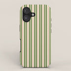 Retro Christmas Stripes - Vertical Holiday Stripe Pattern Green Red Cream  iPhone Case Gallery Image 1