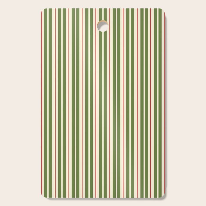 Retro Christmas Stripes - Vertical Holiday Stripe Pattern Green Red Cream  Cutting Board Gallery Image 1