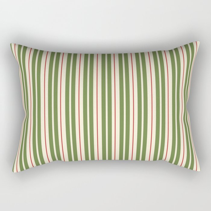 Retro Christmas Stripes - Vertical Holiday Stripe Pattern Green Red Cream  Rectangular Pillow Gallery Image 2