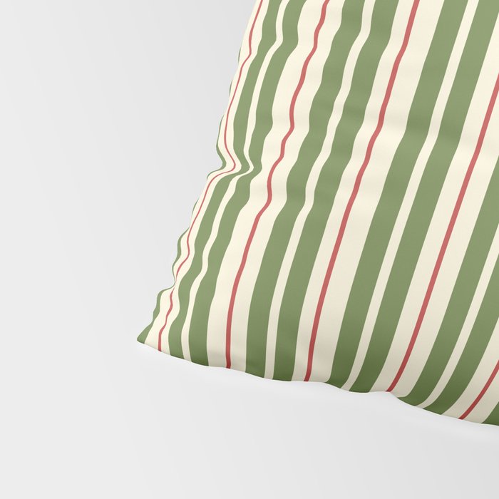 Retro Christmas Stripes - Vertical Holiday Stripe Pattern Green Red Cream  Pillow Sham Gallery Image 4