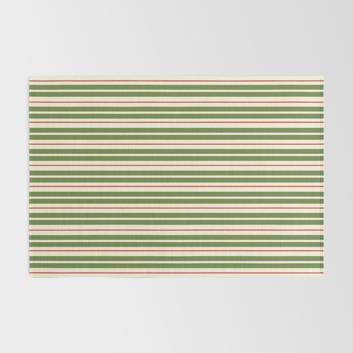 Retro Christmas Stripes - Vertical Holiday Stripe Pattern Green Red Cream  Rug Gallery Image 2