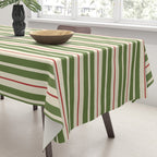 Retro Christmas Stripes - Vertical Holiday Stripe Pattern Green Red Cream  Tablecloth Gallery Image 3