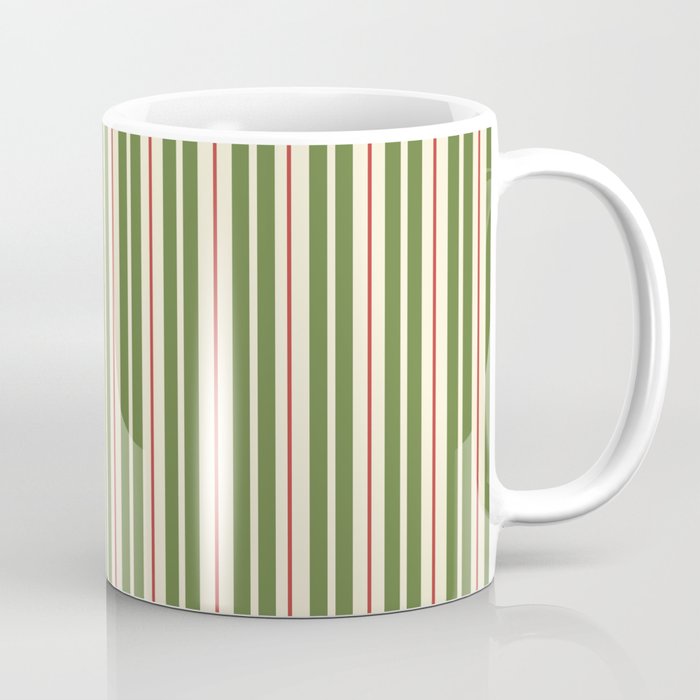 Retro Christmas Stripes - Vertical Holiday Stripe Pattern Green Red Cream  Coffee Mug Gallery Image 1