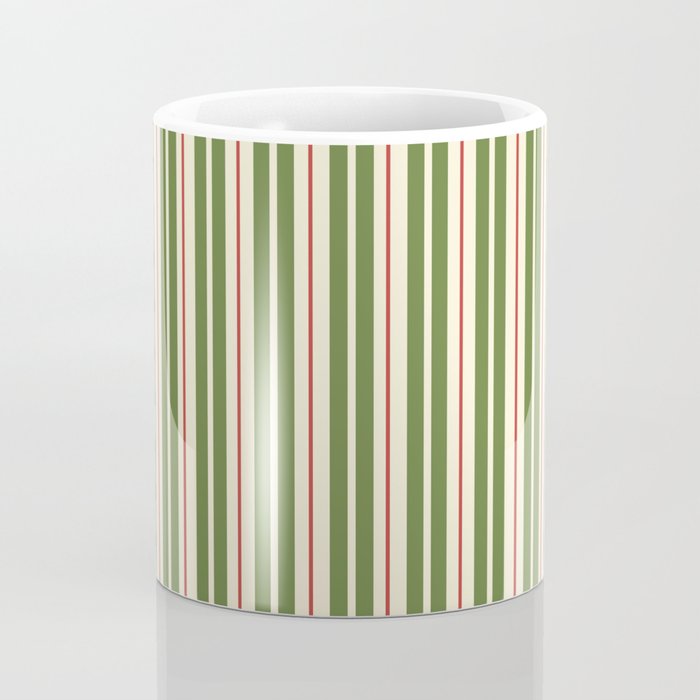 Retro Christmas Stripes - Vertical Holiday Stripe Pattern Green Red Cream  Coffee Mug Gallery Image 4