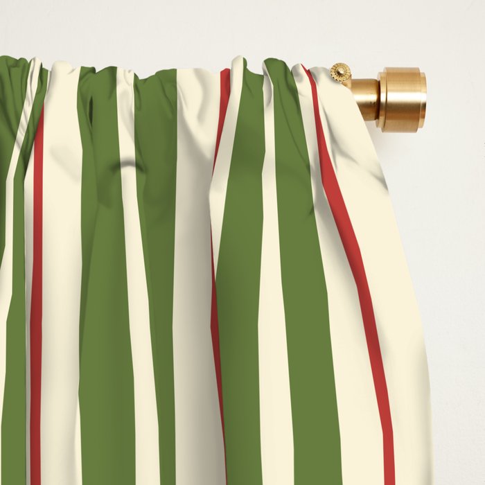 Retro Christmas Stripes - Vertical Holiday Stripe Pattern Green Red Cream  Window Curtain Gallery Image 2