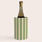 Retro Christmas Stripes - Vertical Holiday Stripe Pattern Green Red Cream  Wine Chiller Gallery Image 1