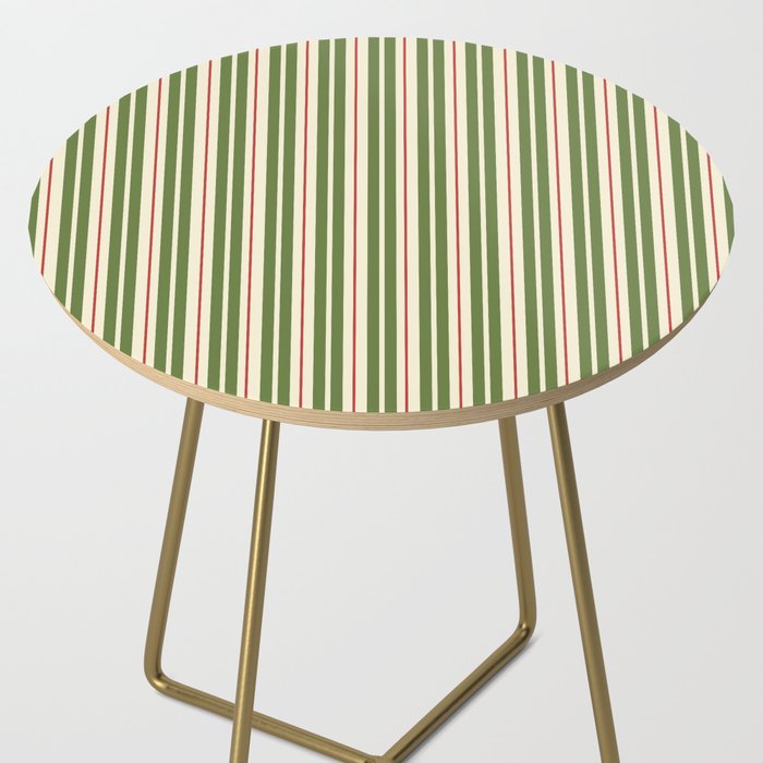 Retro Christmas Stripes - Vertical Holiday Stripe Pattern Green Red Cream  Side Table Gallery Image 2