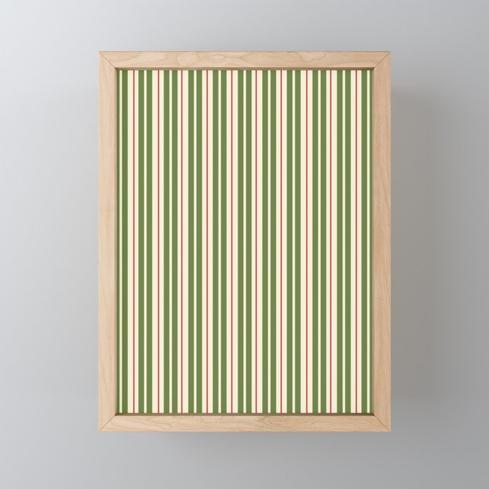 Retro Christmas Stripes - Vertical Holiday Stripe Pattern Green Red Cream  Mini Art Print Gallery Image 1