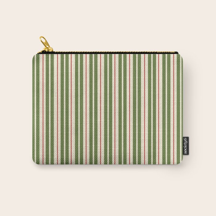 Retro Christmas Stripes - Vertical Holiday Stripe Pattern Green Red Cream  Carry All Pouch Gallery Image 1