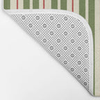 Retro Christmas Stripes - Vertical Holiday Stripe Pattern Green Red Cream  Bath Mat Gallery Image 2