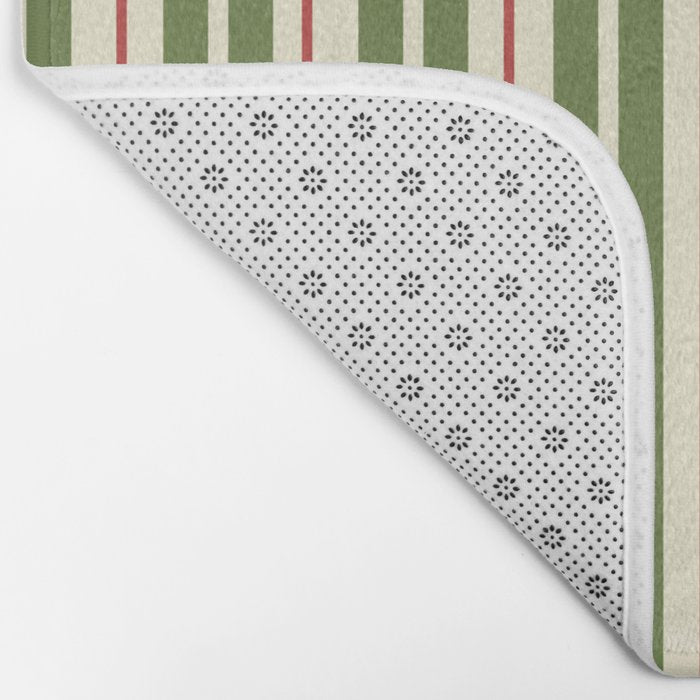 Retro Christmas Stripes - Vertical Holiday Stripe Pattern Green Red Cream  Bath Mat Gallery Image 2