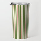 Retro Christmas Stripes - Vertical Holiday Stripe Pattern Green Red Cream  Travel Mug Gallery Image 3