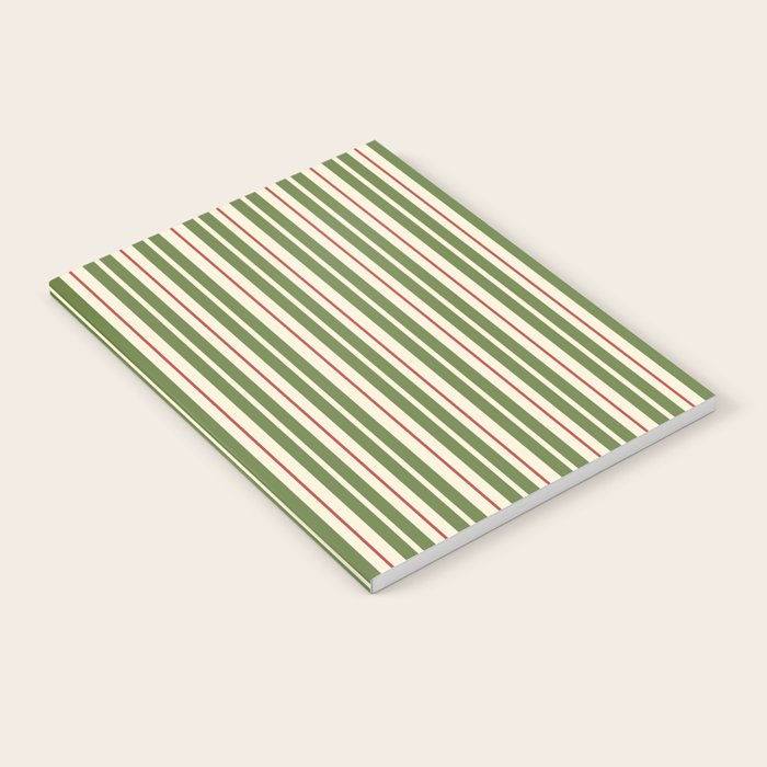 Retro Christmas Stripes - Vertical Holiday Stripe Pattern Green Red Cream  Notebook Gallery Image 2