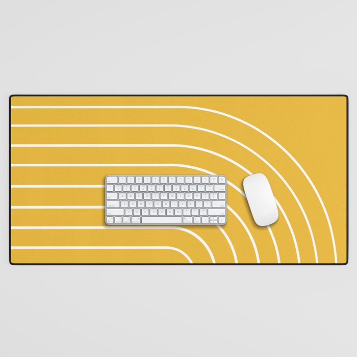 Minimal Arch IX Golden Yellow Modern Geometric Lines Desk Mat Gallery Image 1