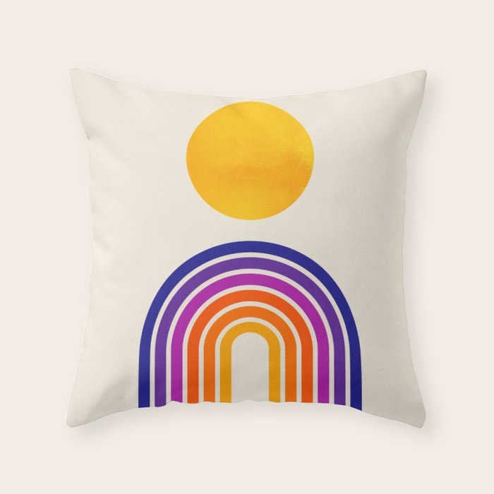 Rainbow Sun: Retro 80s Edition Throw Pillow Gallery Image 1