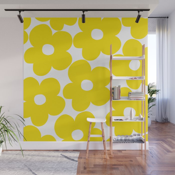 Retro Neon Yellow Daisies #1 #decor #art #society6 Wall Mural Gallery Image 1
