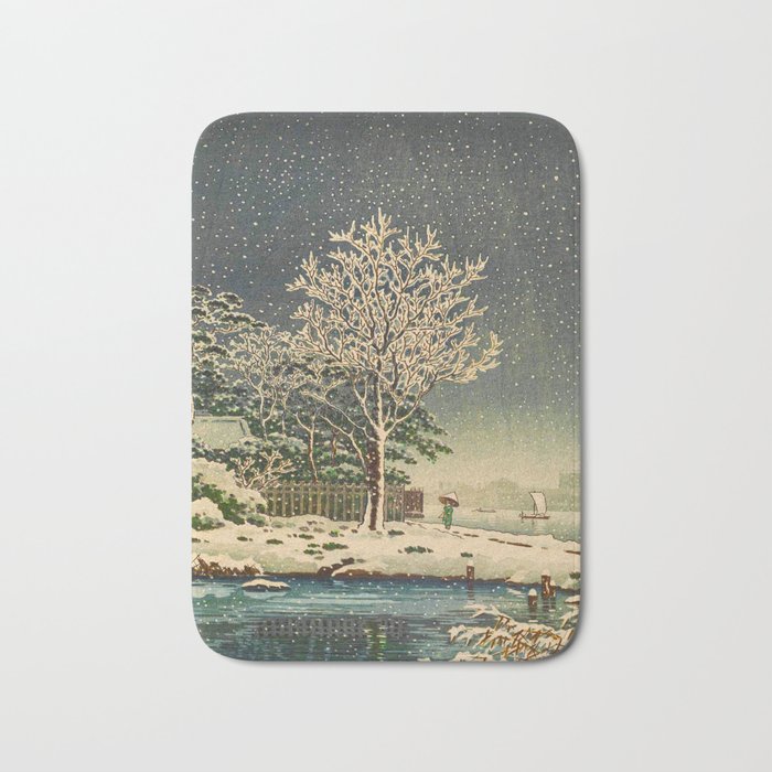 Tsuchiya Kôitsu Japanese Woodblock Vintage Print Winter Landscape Snowfall Bath Mat Gallery Image 1