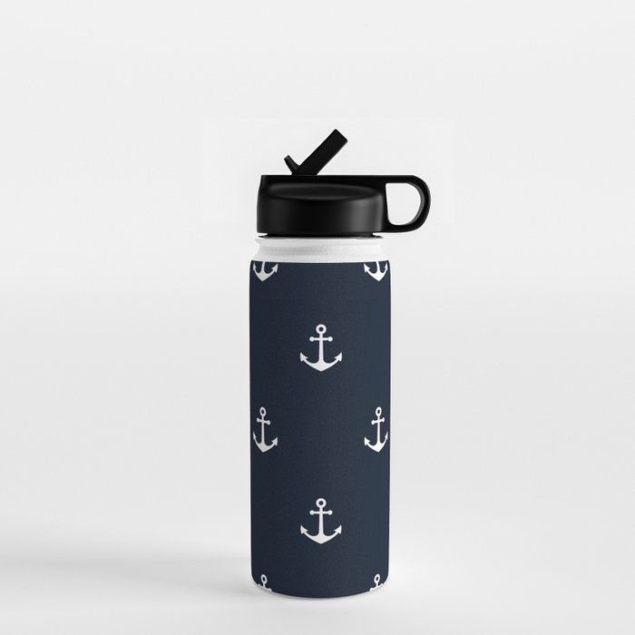 Dark Blue Anchor Pattern Water Bottle Gallery Image 1