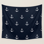 Dark Blue Anchor Pattern Wall Tapestry Gallery Image 4