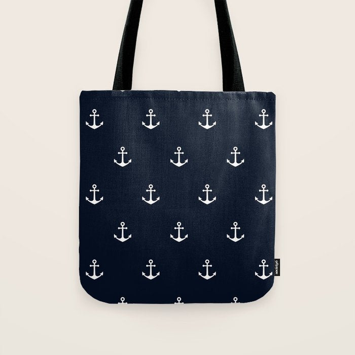 Dark Blue Anchor Pattern Tote Bag Gallery Image 1