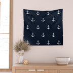 Dark Blue Anchor Pattern Wall Tapestry Gallery Image 2