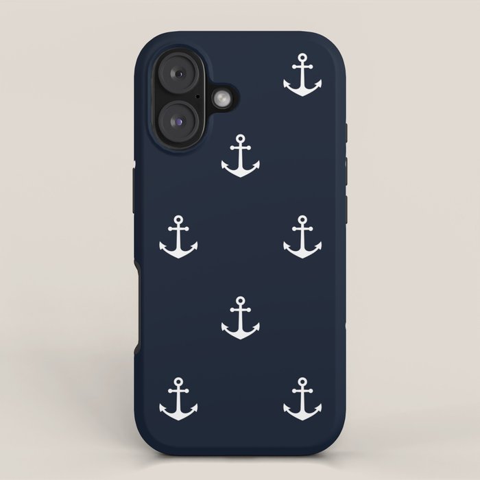 Dark Blue Anchor Pattern iPhone Case