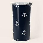 Dark Blue Anchor Pattern Travel Mug Gallery Image 2