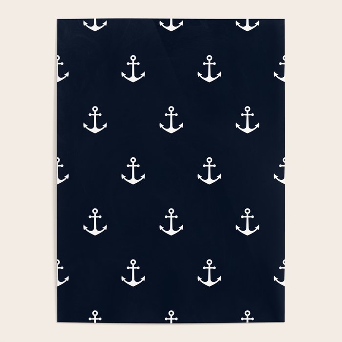 Dark Blue Anchor Pattern Poster Gallery Image 1