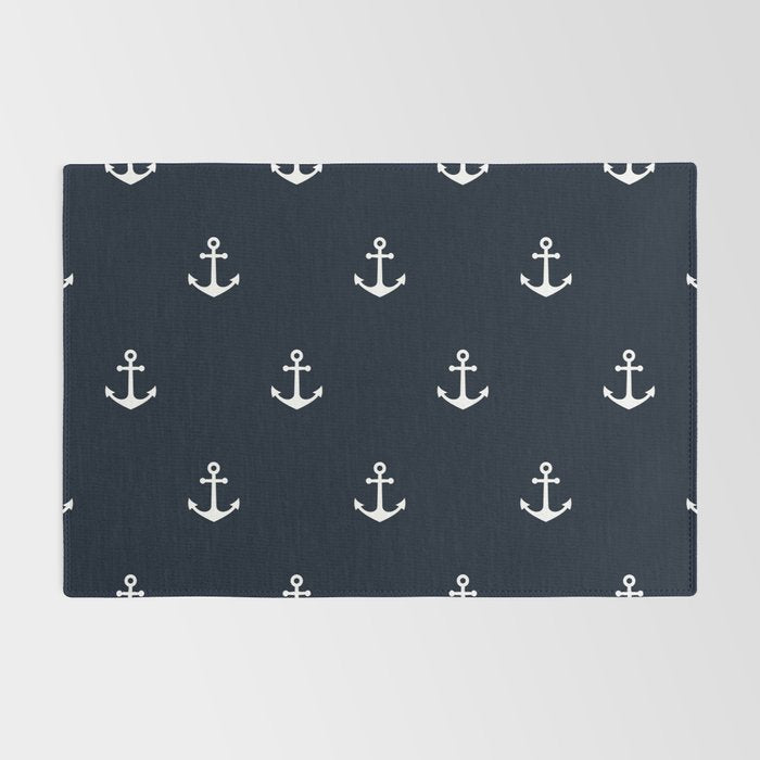 Dark Blue Anchor Pattern Rug Gallery Image 2