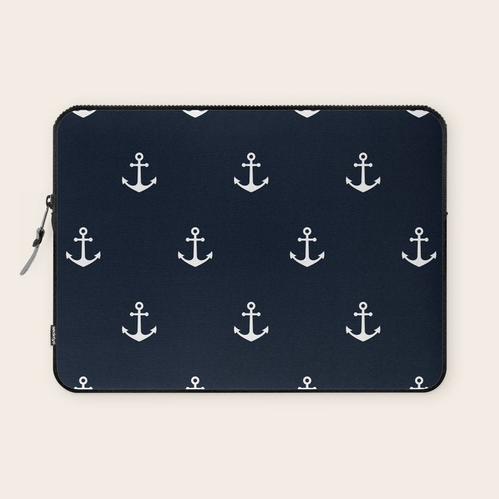 Dark Blue Anchor Pattern Laptop Sleeve Gallery Image 1