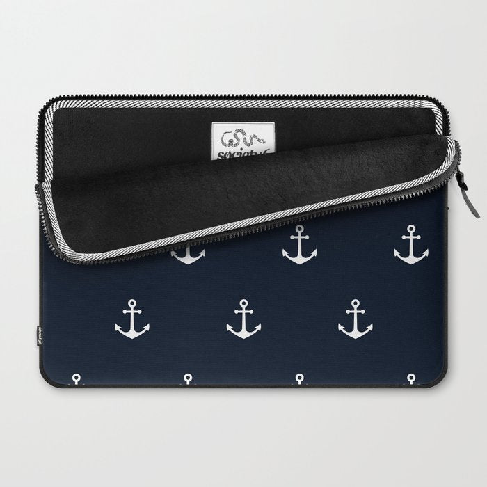Dark Blue Anchor Pattern Laptop Sleeve Gallery Image 2