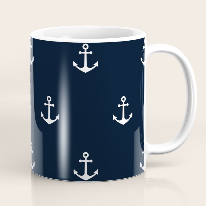 Dark Blue Anchor Pattern Coffee Mug Gallery Image 1