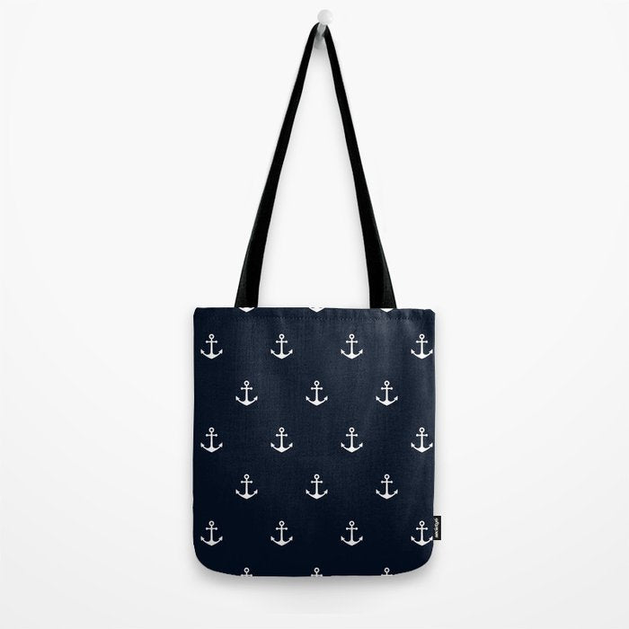 Dark Blue Anchor Pattern Tote Bag Gallery Image 2