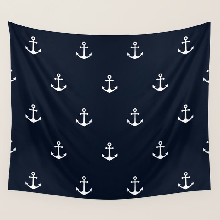Dark Blue Anchor Pattern Wall Tapestry Gallery Image 1