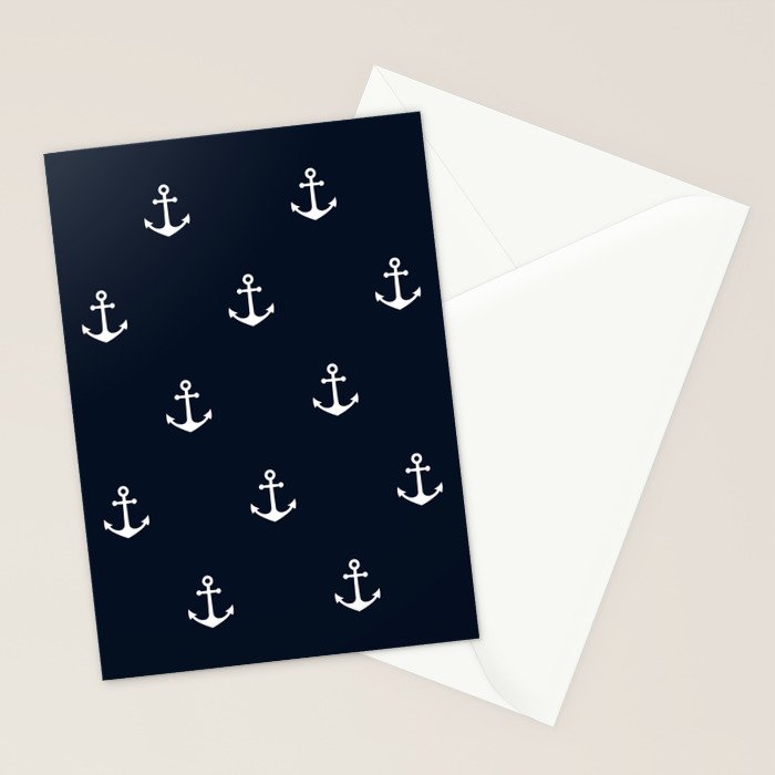 Dark Blue Anchor Pattern Stationery Card Gallery Image 2