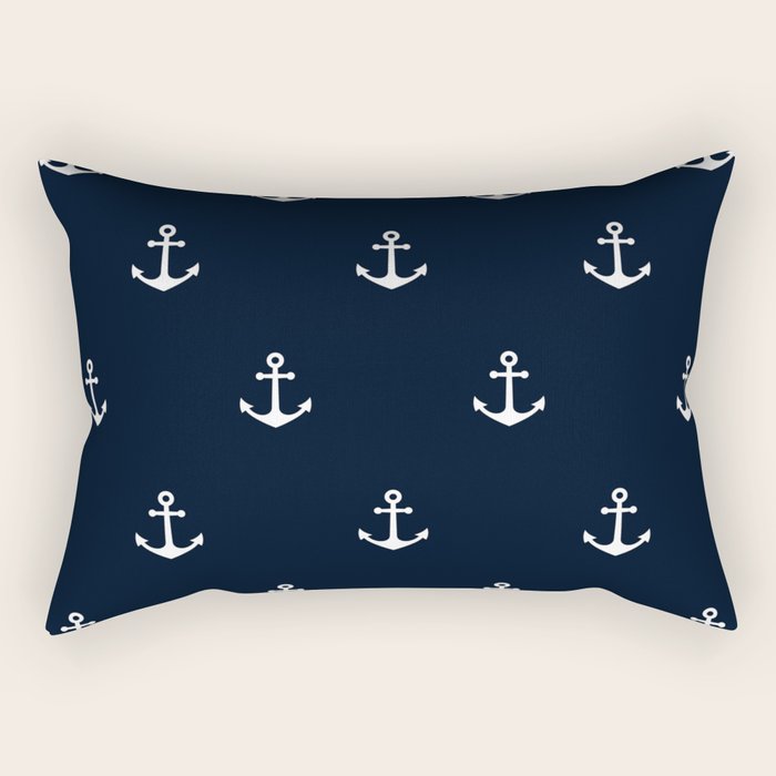 Dark Blue Anchor Pattern Rectangular Pillow Gallery Image 1