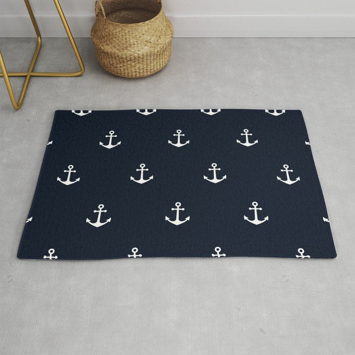 Dark Blue Anchor Pattern Rug Gallery Image 1