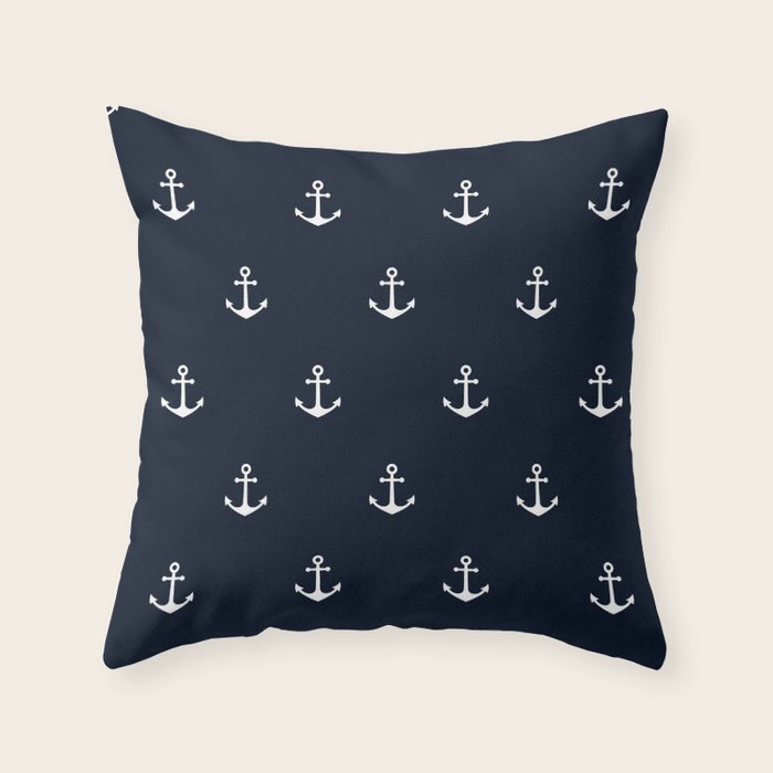 Dark Blue Anchor Pattern Throw Pillow