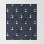 Dark Blue Anchor Pattern Throw Blanket Gallery Image 2