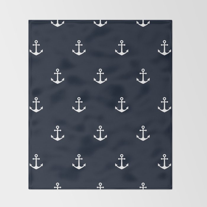 Dark Blue Anchor Pattern Throw Blanket Gallery Image 2