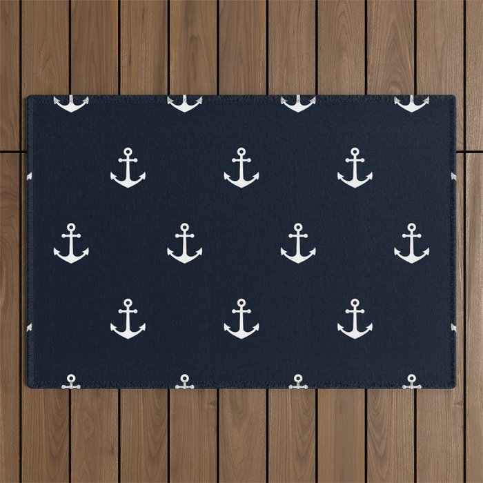 Dark Blue Anchor Pattern Outdoor Rug Gallery Image 1