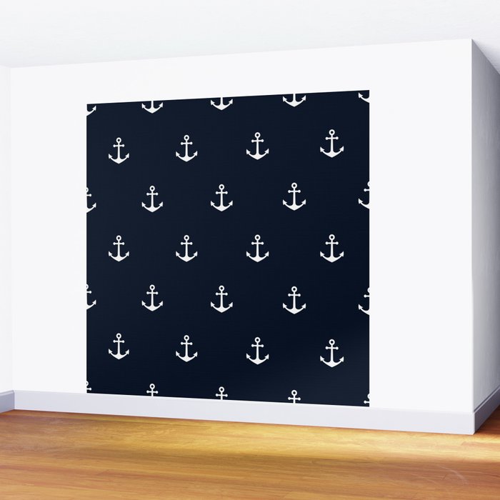Dark Blue Anchor Pattern Wall Mural Gallery Image 2