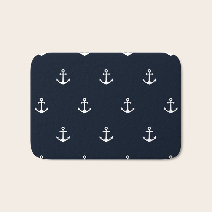 Dark Blue Anchor Pattern Bath Mat Gallery Image 1